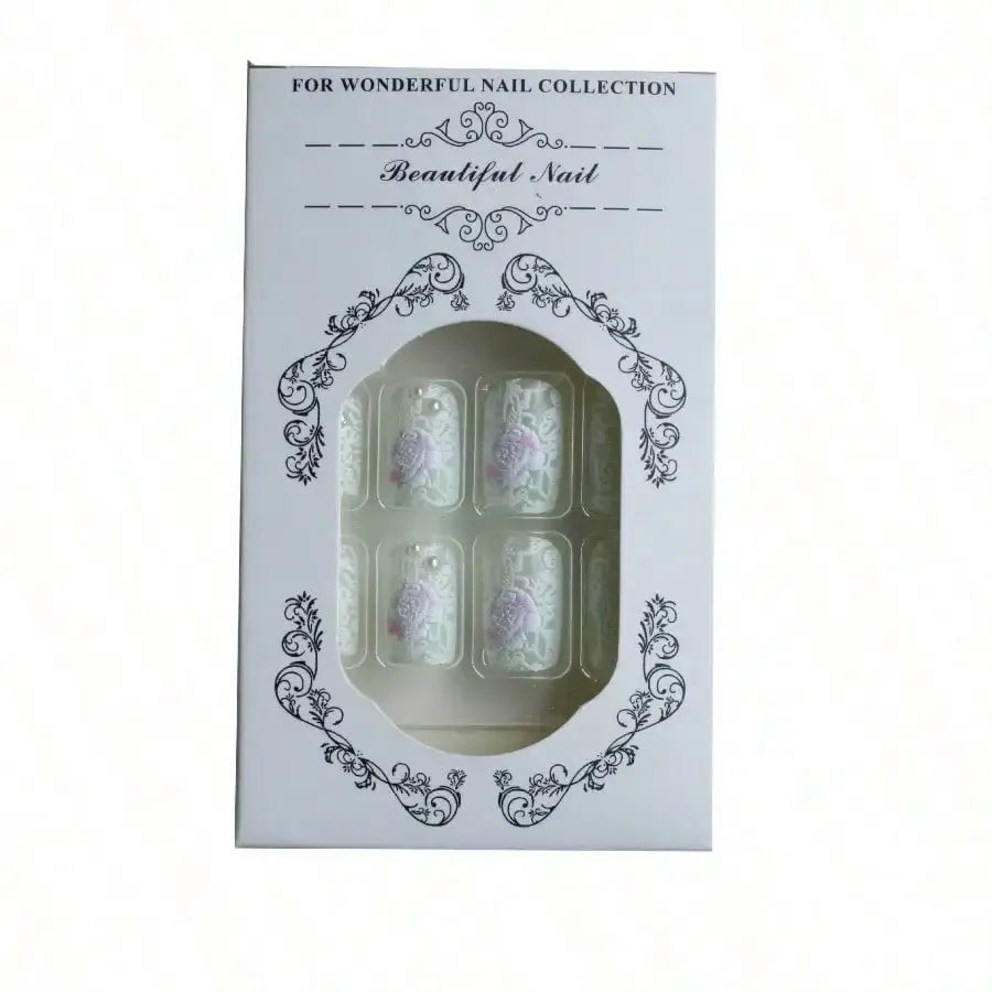 Elegant Lace Pattern Press On Nails with Romantic Vintage Inspired Artwork