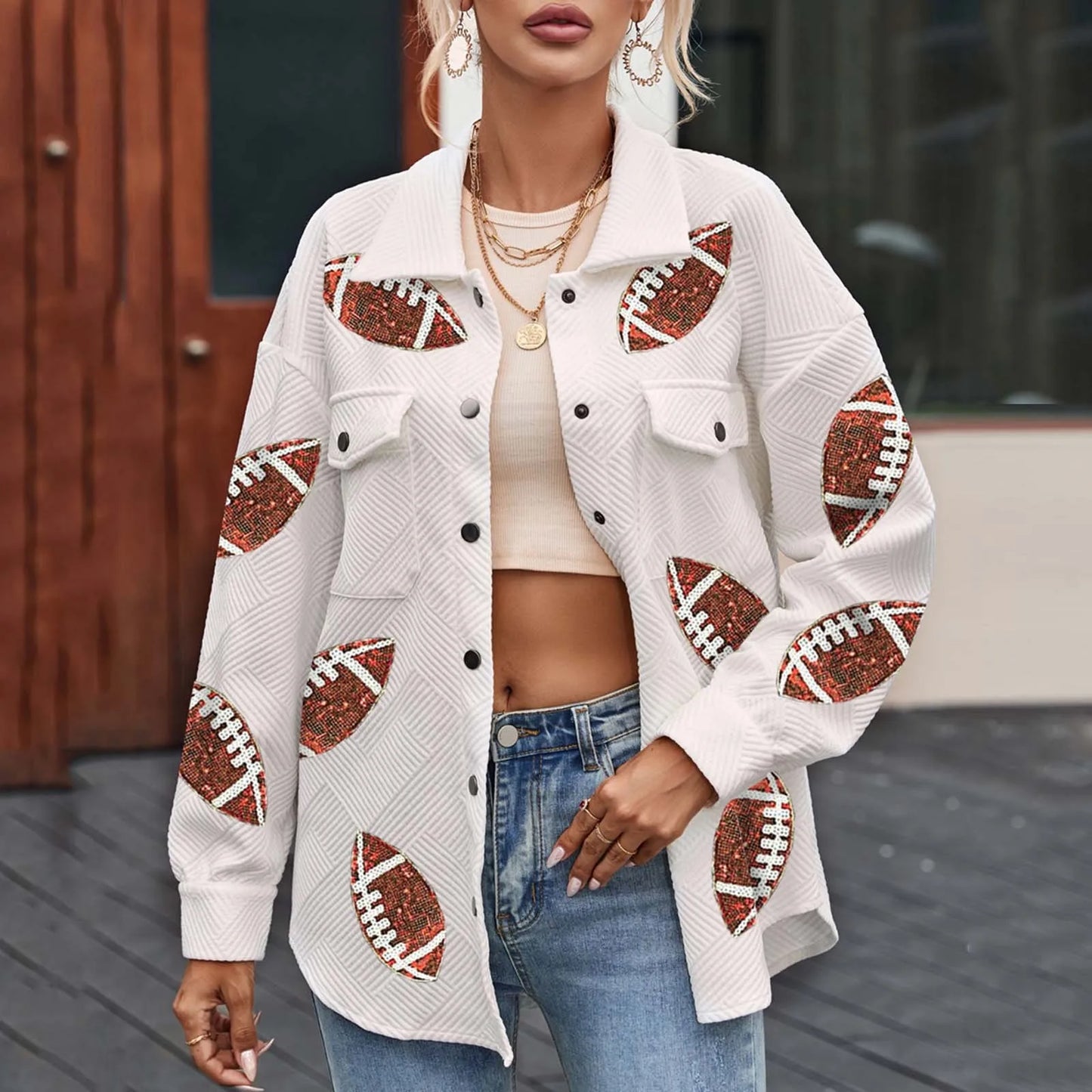Retro Sports Graphic Button Front Oversized Casual Bomber Style Jacket