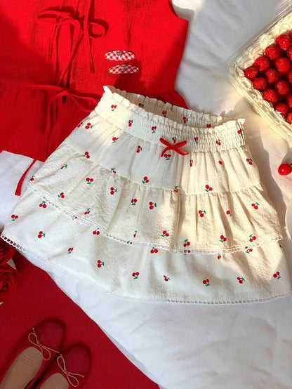 Tiered Ruffle Mini Skirt with Lace Hem Lightweight A-Line Design