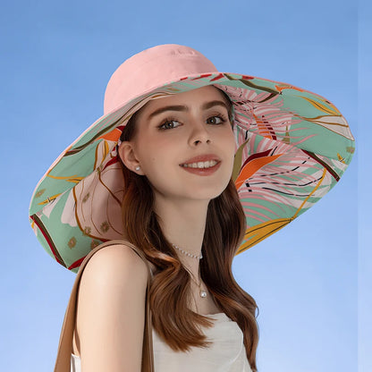 Women's Reversible Wide Brim Cotton Bucket Hat for Outdoor Travel and Summer Casual Style