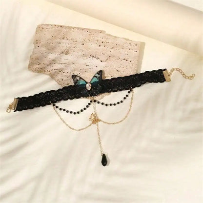 Gothic Butterfly Upper Arm Cuff with Crystal Drop Chain Accents
