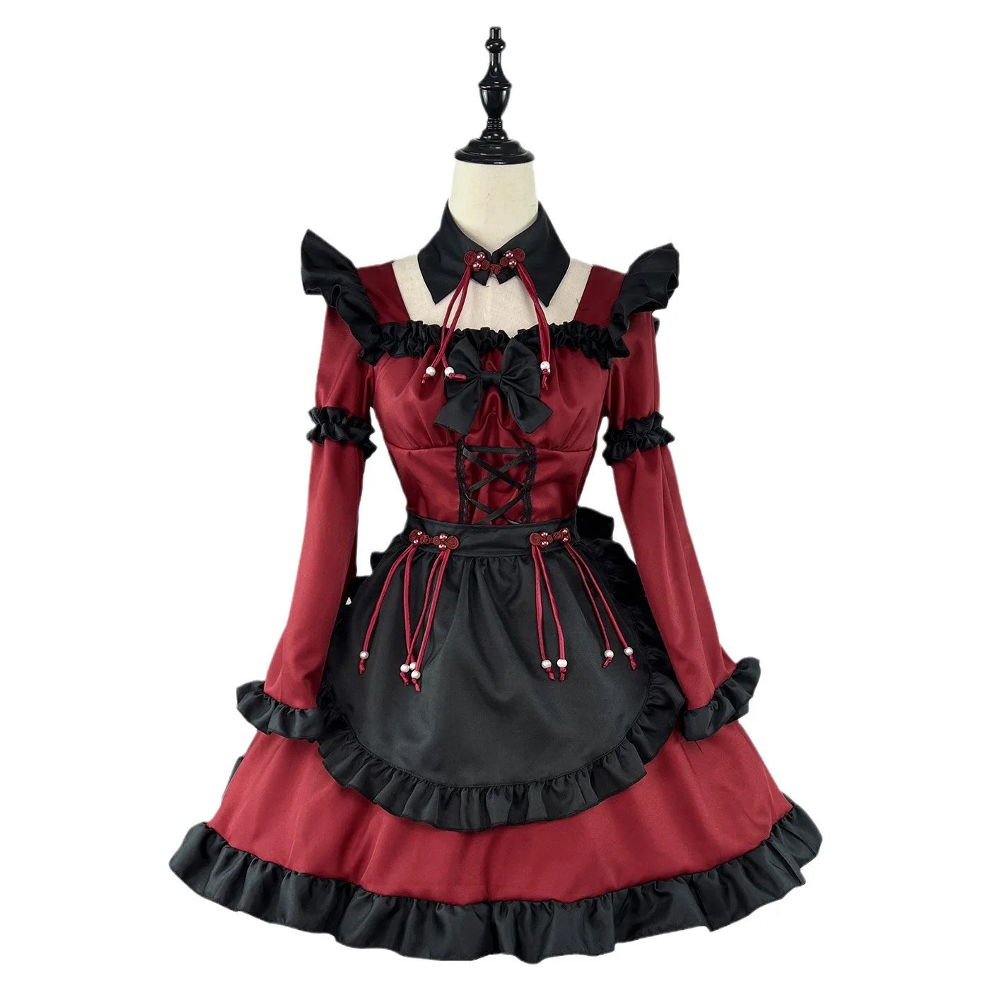 Women's Vintage Inspired Layered Maid Dress with Apron and Ruffle Trim Costume Set