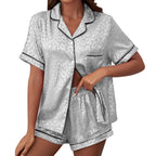Sophisticated Subtle Leopard Print Button-Down Pajama Set with Contrast Piping