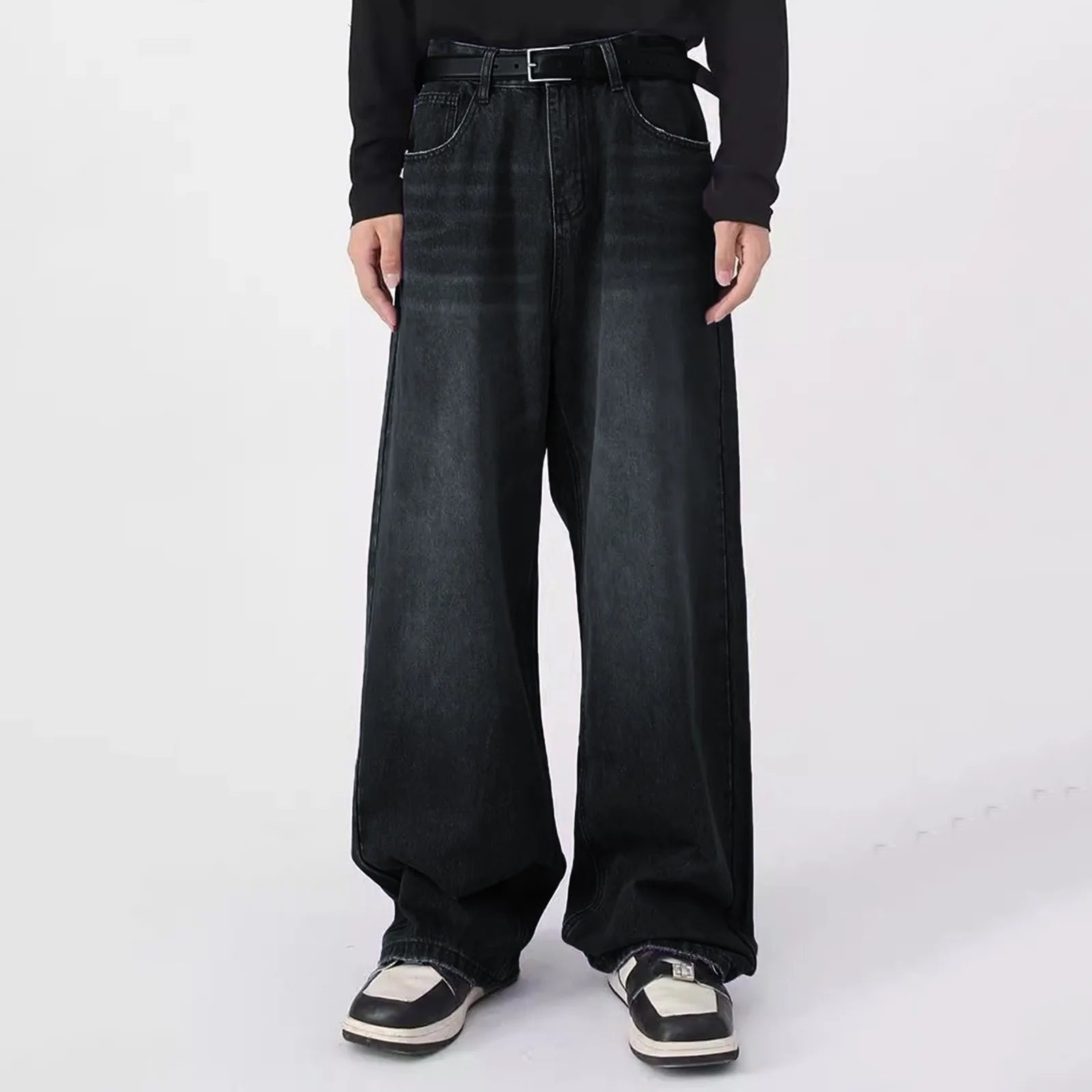 Men's Oversized Wide Leg Denim Jeans with Relaxed Streetwear and Loose Fit Design