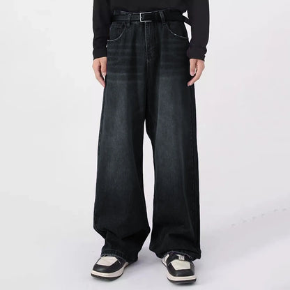 Men's Oversized Wide Leg Denim Jeans with Relaxed Streetwear and Loose Fit Design