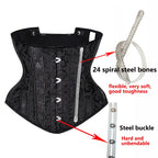 Elegant Black Floral Damask Underbust Waist Cincher with Front Metal Busk