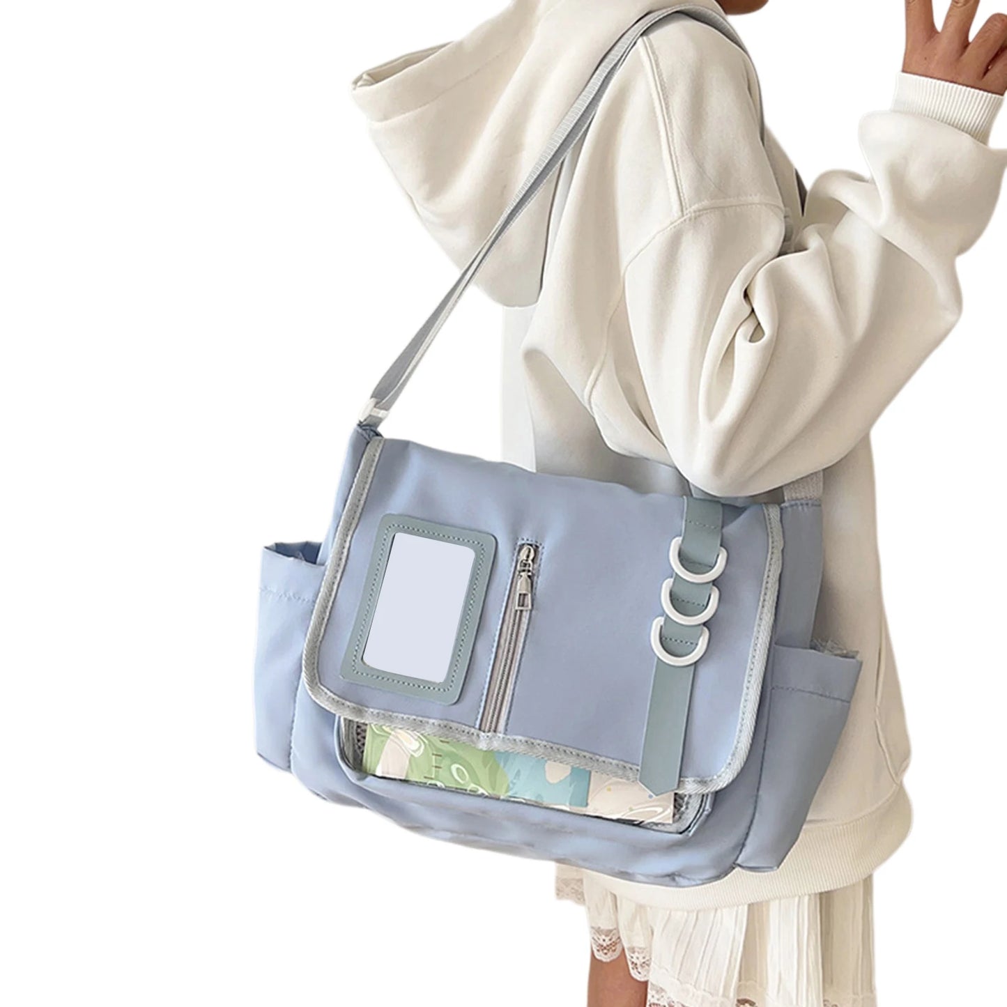 Utility Nylon Crossbody Messenger Bag with Multi Panel Streetwear Styling