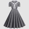 Vintage-Inspired Red Gingham Swing Dress with Contrasting Collar