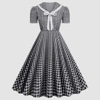 Vintage-Inspired Red Gingham Swing Dress with Contrasting Collar