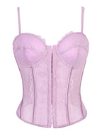 Crimson Red Lace and Sheer Mesh Bustier with Front Hook Closure