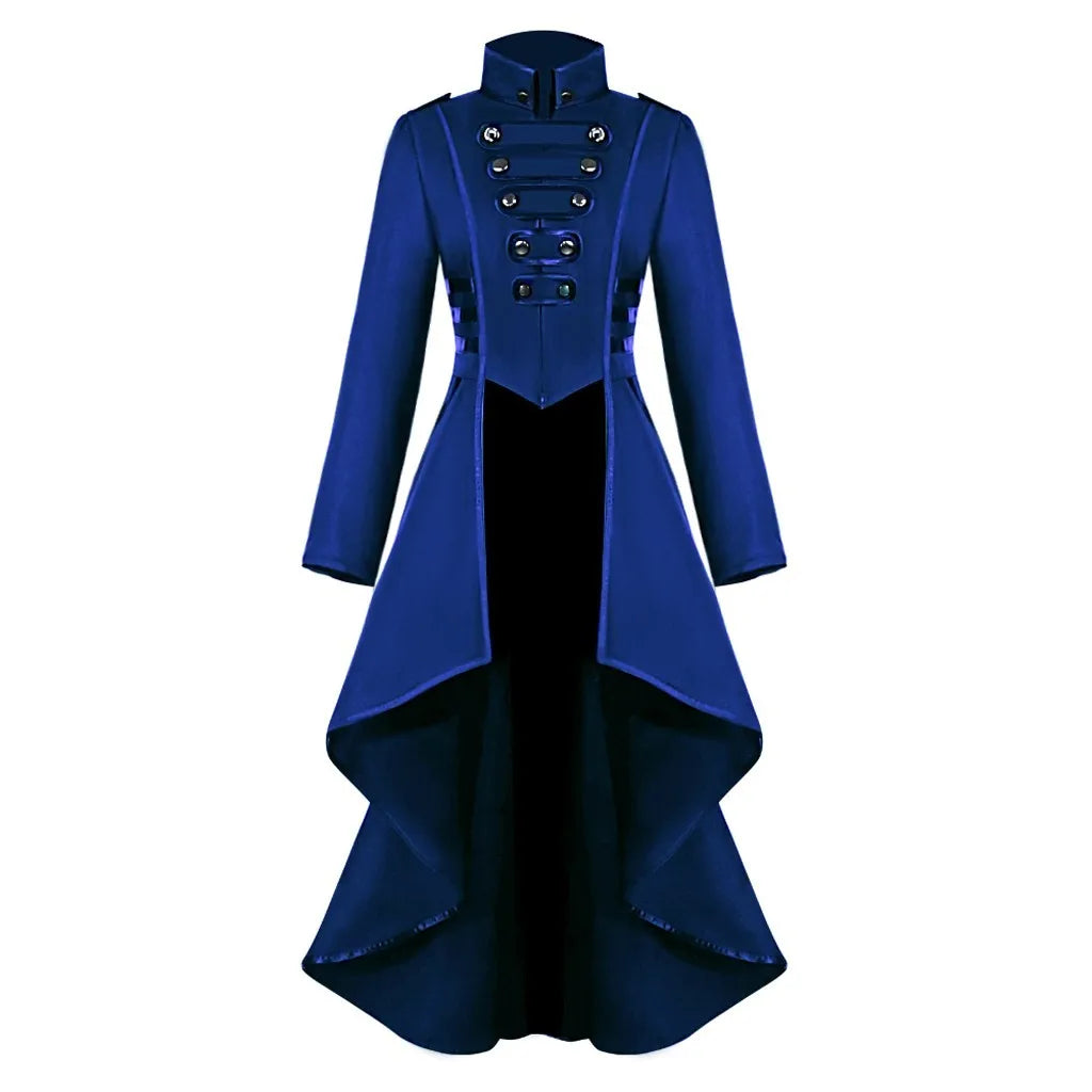 Structured High Collar Gothic Coat Dress with Dramatic Alternative Fashion Style - BigCat Streetwear