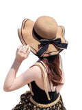 Wide Brim Straw Sun Hat with Decorative Bow for Beach Vacations and Summer Outdoor Style