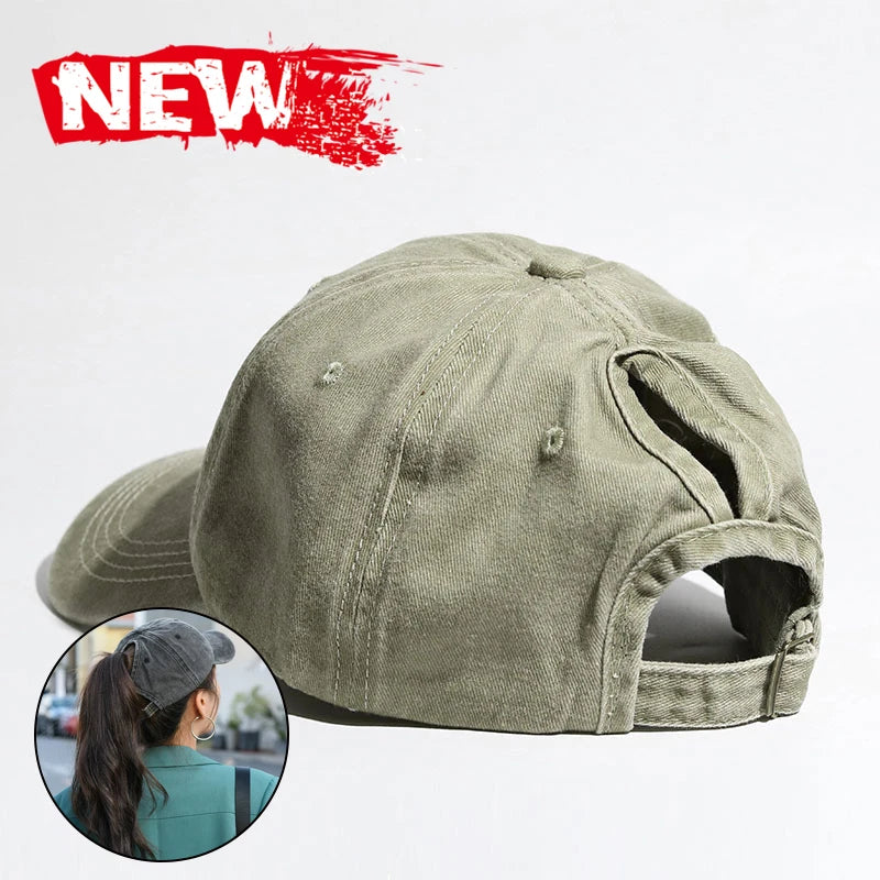 Washed Ponytail Baseball Cap Adjustable Curved Brim Casual Streetwear Outdoor Hat