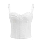 Romantic White Sheer Lace Camisole with Delicate Straps and Front Lacing