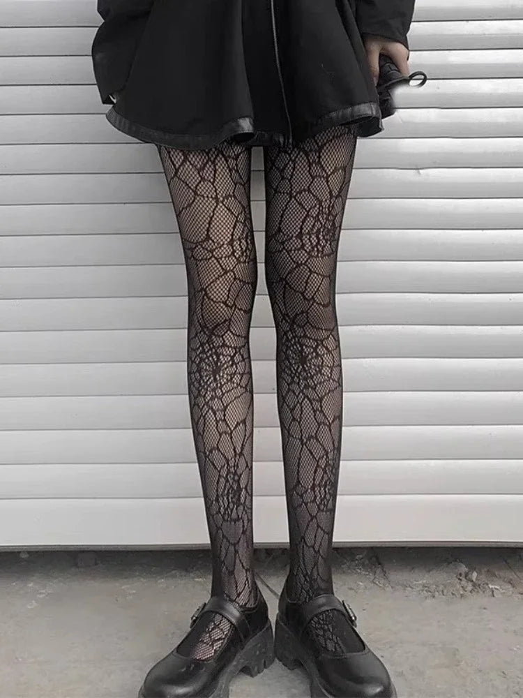 Spider Web Pattern Fishnet Tights with Lightweight Mesh Design for Alternative Fashion Styling