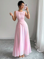 Sleeveless Chiffon Maxi Dress with Flowing A-Line Silhouette and Soft Drape