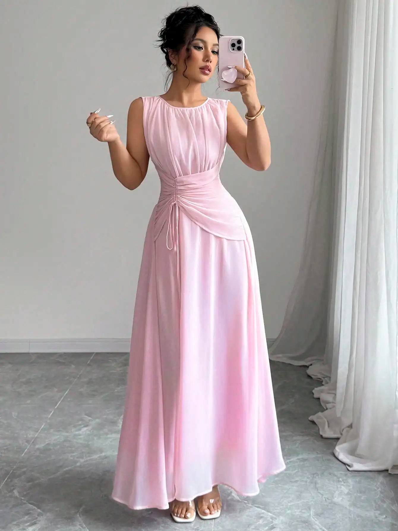 Sleeveless Chiffon Maxi Dress with Flowing A-Line Silhouette and Soft Drape