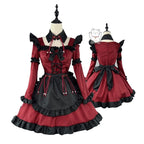 Women's Vintage Inspired Layered Maid Dress with Apron and Ruffle Trim Costume Set