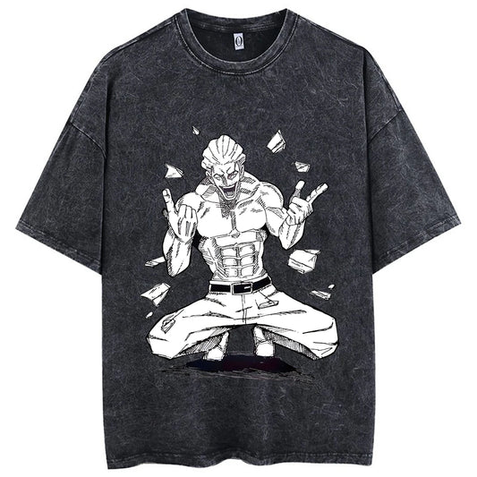 Retro Anime Warrior Graphic Washed Oversized Streetwear T-Shirt