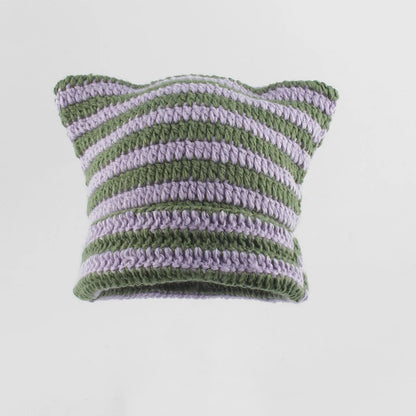 Striped Cat Ear Knit Beanie with Cotton Acrylic Blend for Playful Streetwear Fashion Style