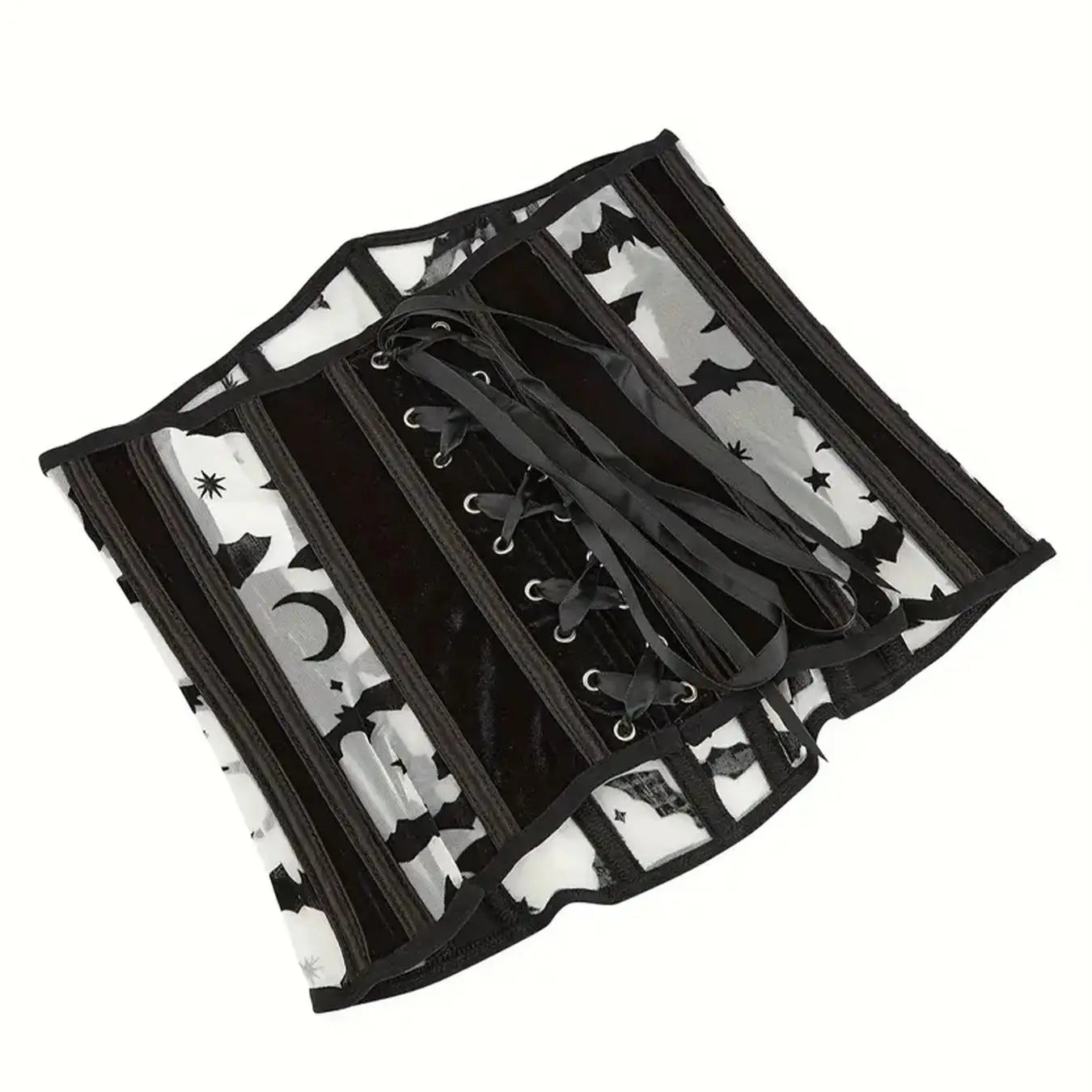 Sheer Mesh Corset Waist Cincher with Floral Appliqué and Structured Boning
