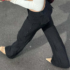 Low Rise Wide Leg Flared Casual Pants with Vertical Stripe Streetwear Style