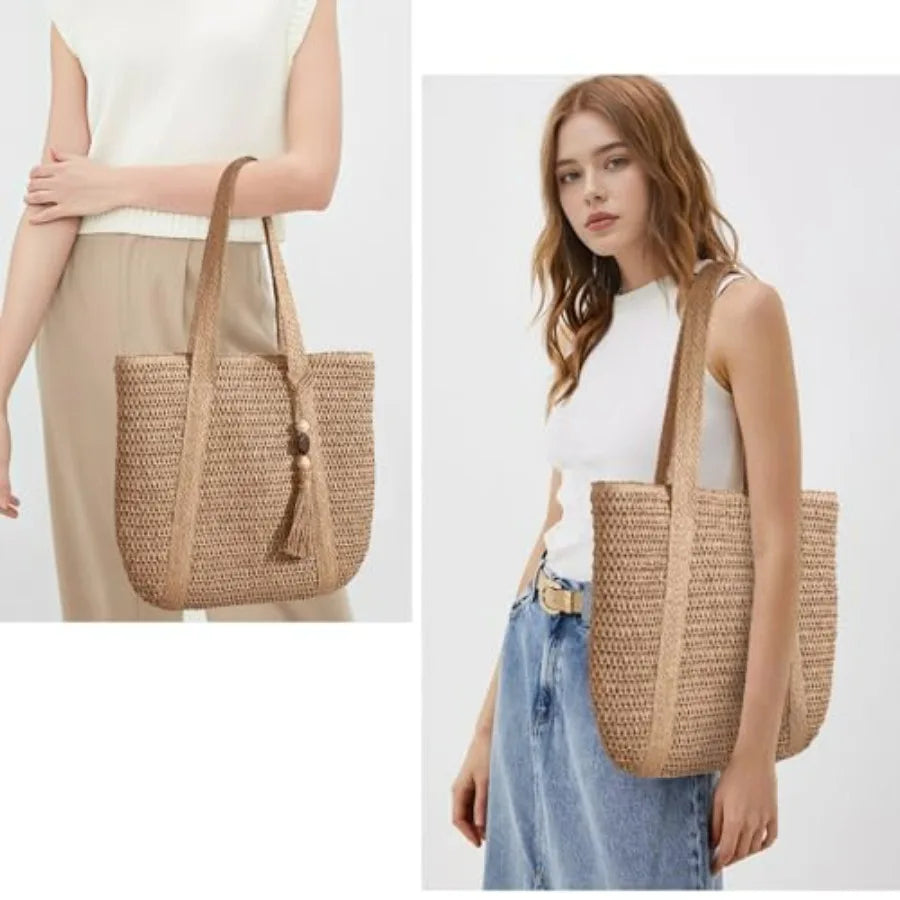 Open Weave Beach Tote Shoulder Bag with Relaxed Carry Design