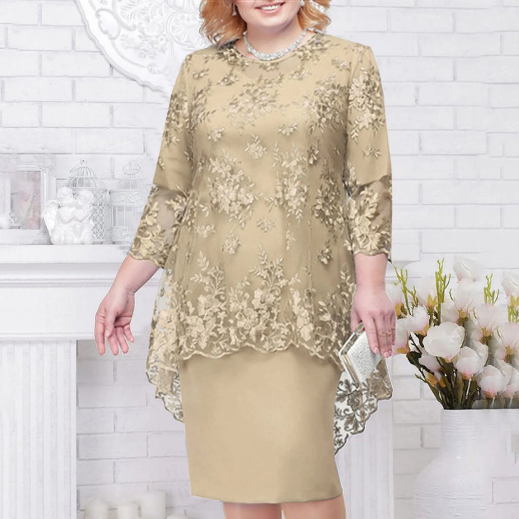 Elegant Floral Lace Overlay Alternative Occasion Midi Dress