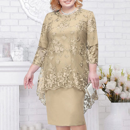 Elegant Floral Lace Overlay Alternative Occasion Midi Dress