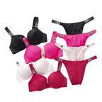 Sleek Solid Contour Underwire Bra Set with Embellished Hardware