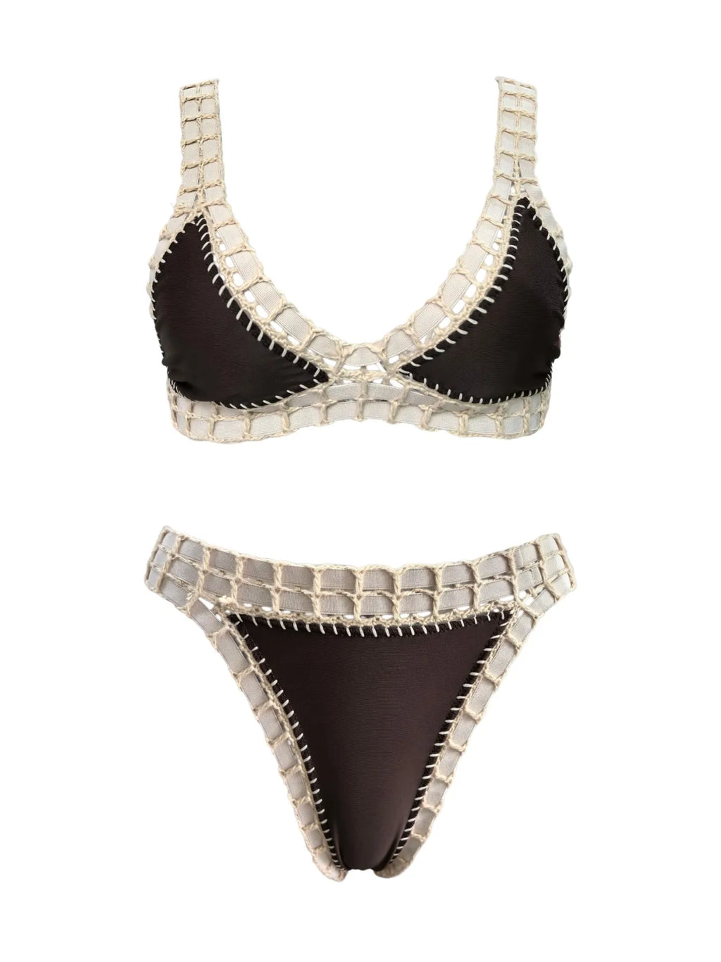 Deep Navy Scoop Neck Bikini Set with Vibrant Contrast Crochet Edging