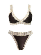 Deep Navy Scoop Neck Bikini Set with Vibrant Contrast Crochet Edging