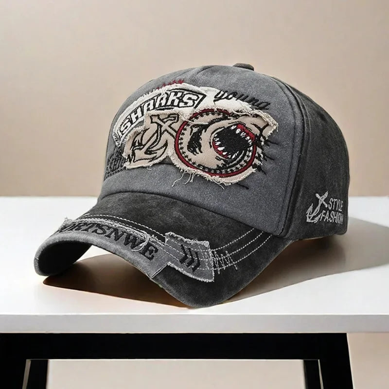 Vintage Washed Embroidered Baseball Cap Adjustable Curved Brim Casual Outdoor Hat