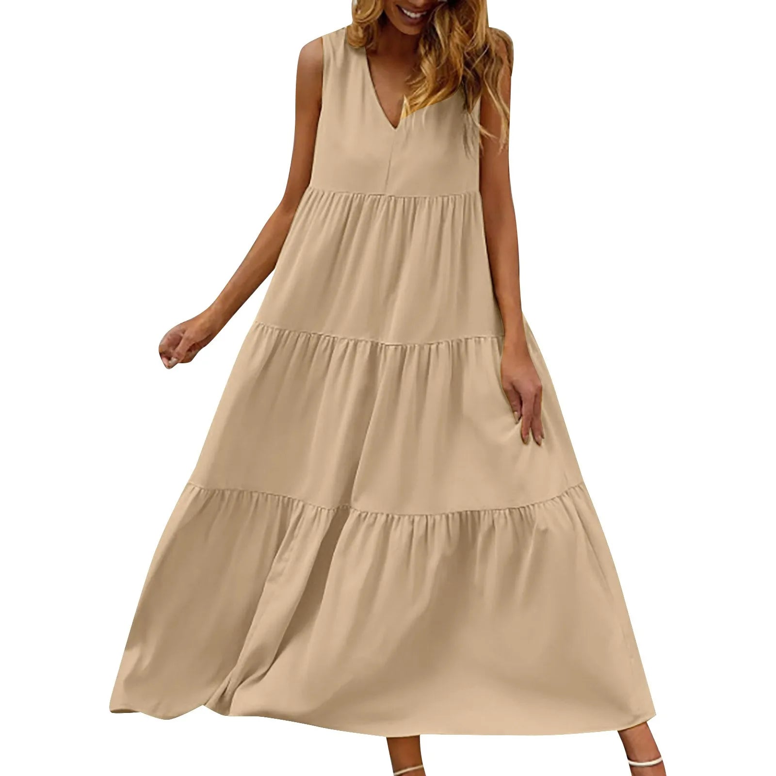Flowing Tiered Maxi Dress With Relaxed Shape And Soft Movement