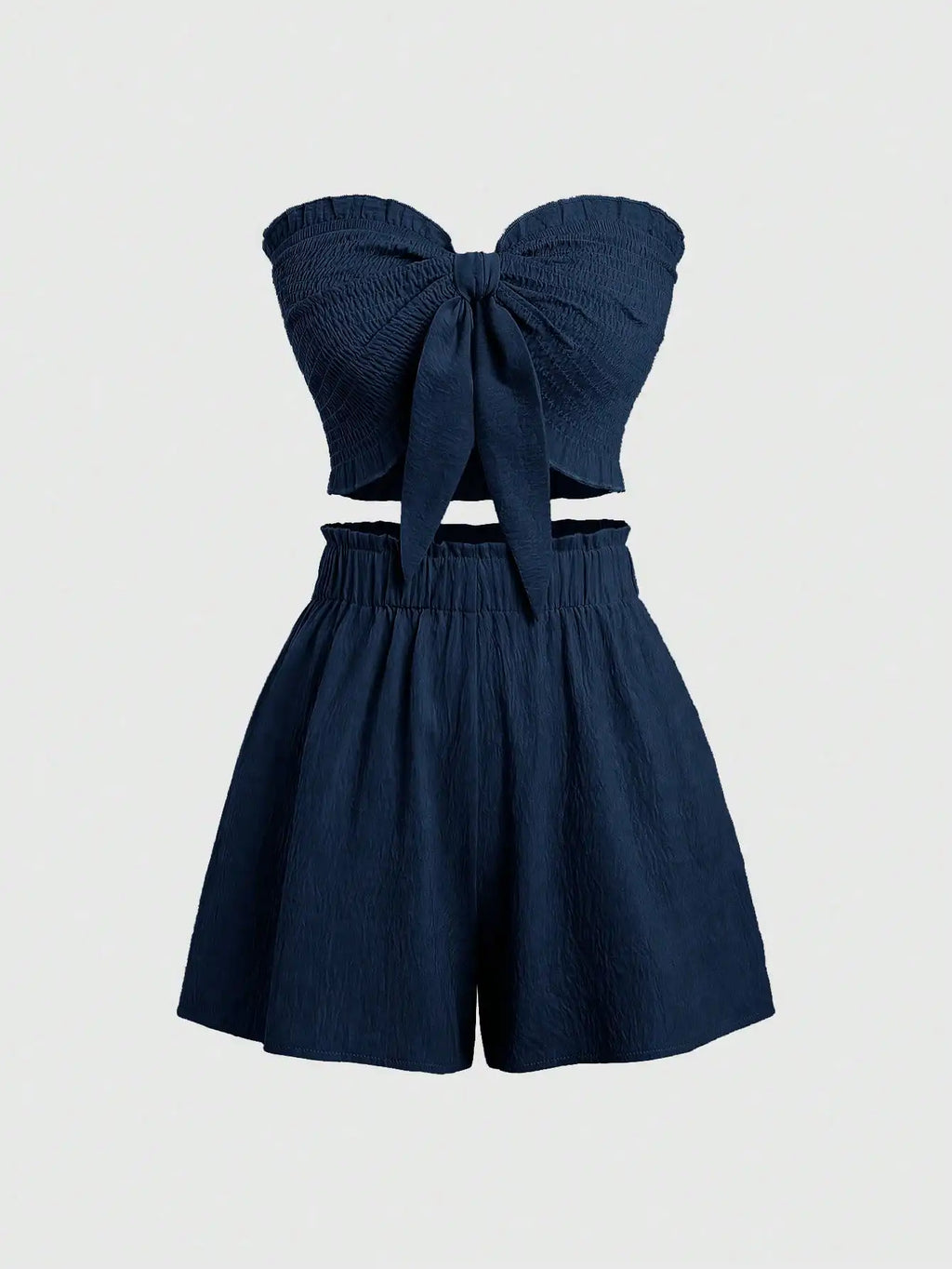 Front Knot Strapless Top and Shorts Summer Casual Co-Ord Set