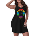 Plus-Size Women's Rainbow Sunset Cat Print Nightgown, Sleeveless V-Neck Knee-Length Sleep Dress, Soft Casual Loungewear in L–5XL