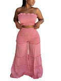 Women's Smocked Tube Top and Wide Leg Pants Co-Ord Set