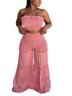 Women's Smocked Tube Top and Wide Leg Pants Co-Ord Set