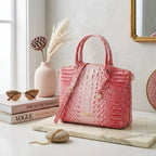 Embossed Dome Satchel Bag with Top Handle and Detachable Shoulder Strap