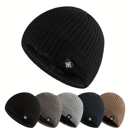 Thick Fleece Lined Cotton Knit Beanie with Ear Coverage for Outdoor Winter Streetwear Style