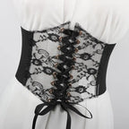 Floral Embroidered Lace-Up Waist Corset Belt with Structured Wide Fit