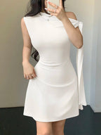 One Shoulder Mini Dress with Draped Detail and Elegant Asymmetrical Silhouette