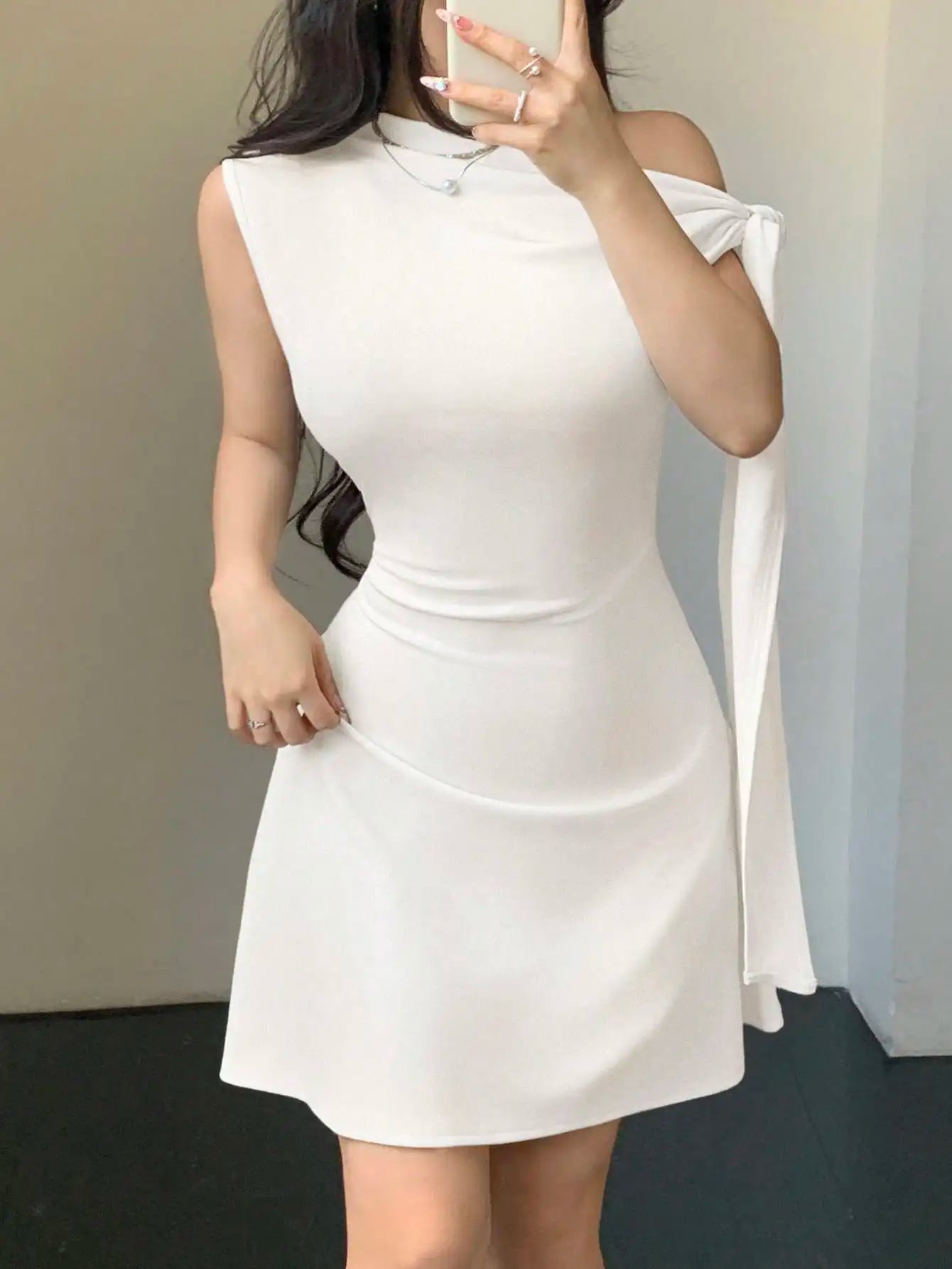 One Shoulder Mini Dress with Draped Detail and Elegant Asymmetrical Silhouette