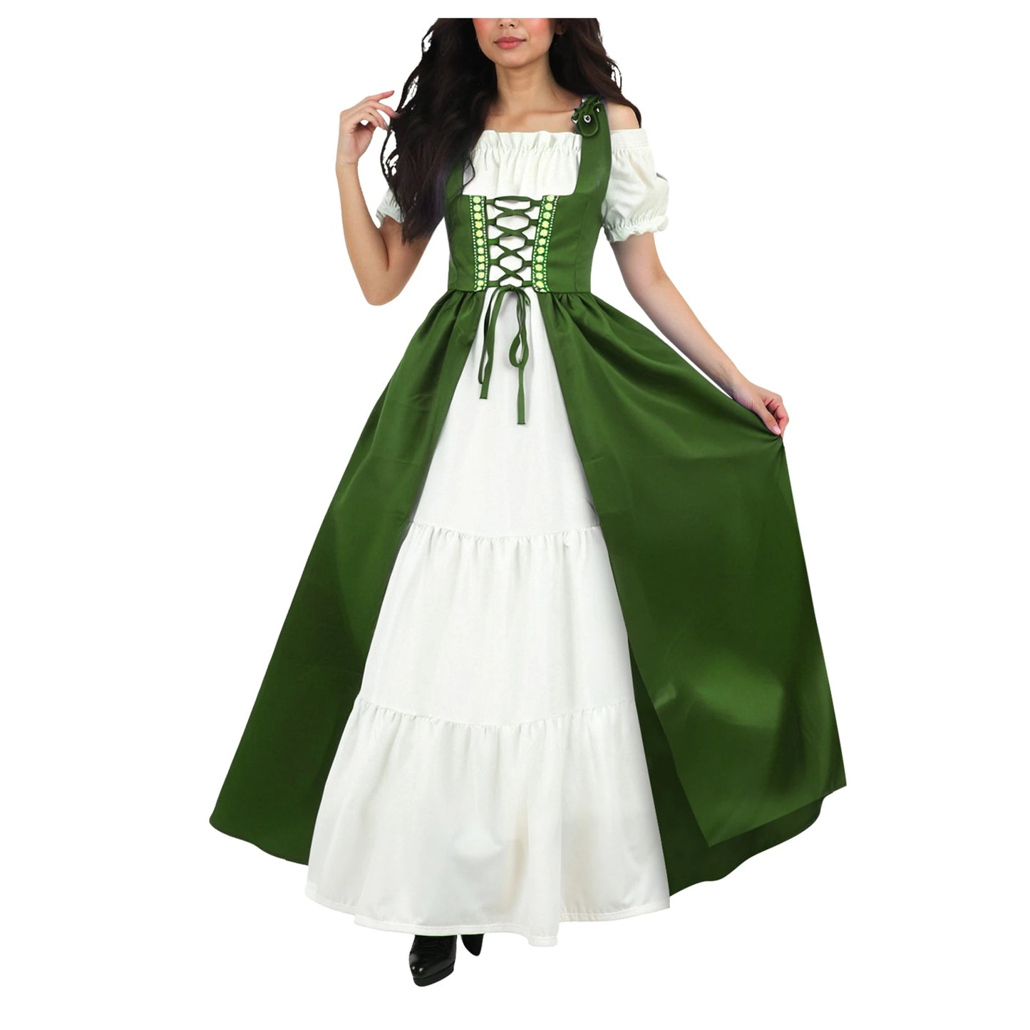 Vintage Cottagecore Inspired Lace Up Midi Dress With Elegant Alternative Fashion Styling