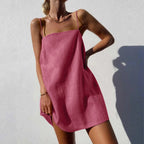 Minimalist Black Camisole Slip Dress with Square Neckline and Delicate Straps