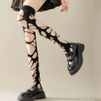 Crisscross Distressed Fishnet Pantyhose Punk Y2K Alternative Fashion Tights