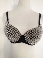 Glamorous Rhinestone-Studded Plunge Bra with Crystal Embellishments