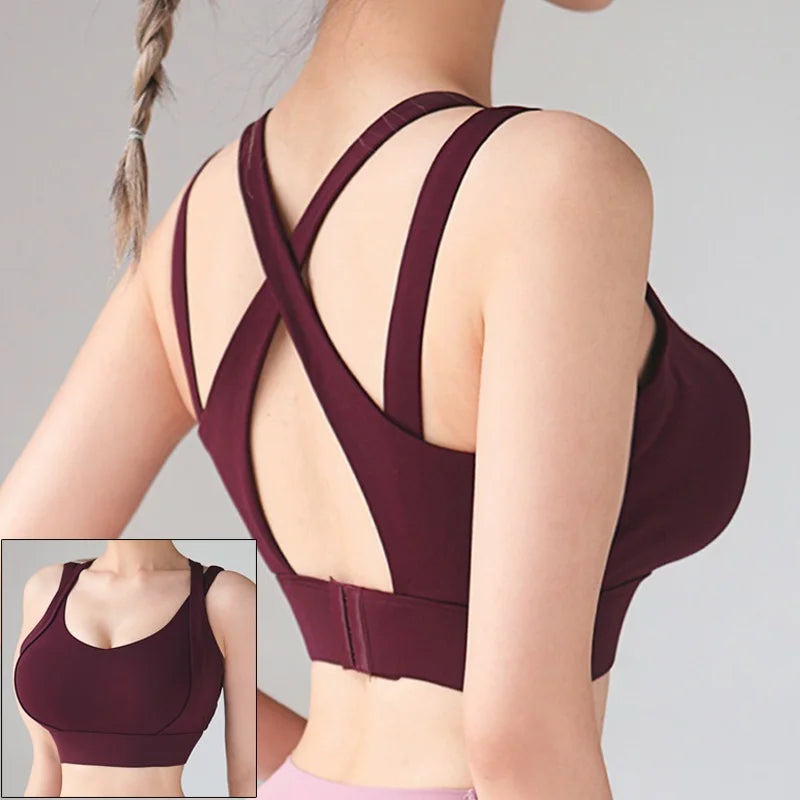 Mauve Criss-Cross Back Sports Bra with Keyhole Detail and Adjustable Band