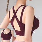 Mauve Criss-Cross Back Sports Bra with Keyhole Detail and Adjustable Band