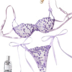 Ethereal Lavender Floral Embroidery Sheer Underwire Lingerie Set